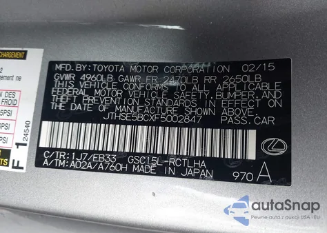 2015 Lexus Rc 350 z USA, uszkodzony, nr VIN JTHSE5BCXF5002847